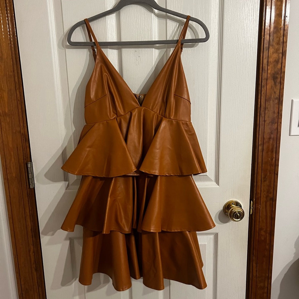 Brown faux leather dress